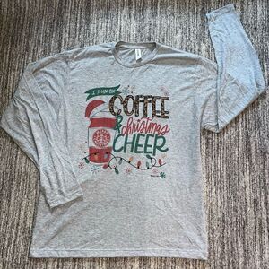 Tultex Women’s Sz XL Coffee & Christmas‎ Holiday Cheer Long Sleeve Shirt Gray